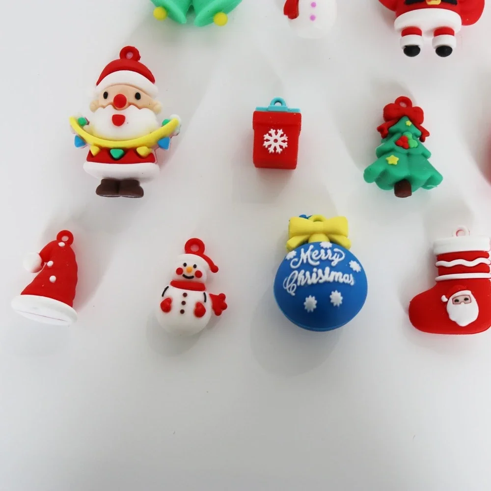 Lot of 21 Miniature PVC Rubber Christmas Tree Ornaments Santa Snow Man Gift Bell